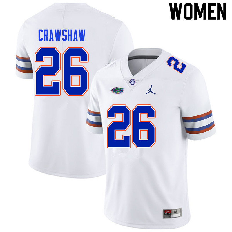 Women #26 Jeremy Crawshaw Florida Gators College Football Jerseys Sale-White